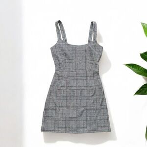 Retro Gray Plaid Fitted Mini Dress